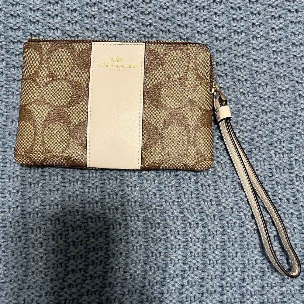 Coach Tan and Brown Signature Wristlet